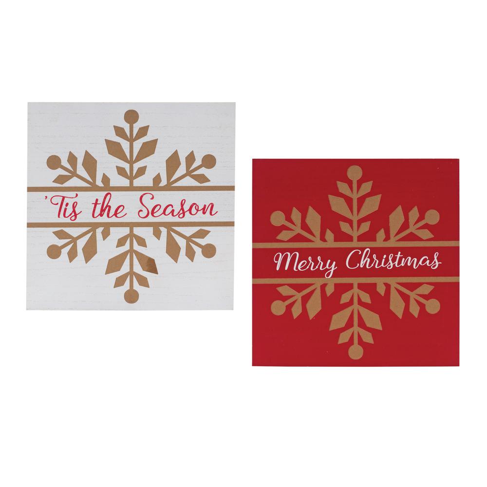 Merry Christmas and Tis The Season Sign (Set of 6) 11.75"SQ MDF. Picture 1