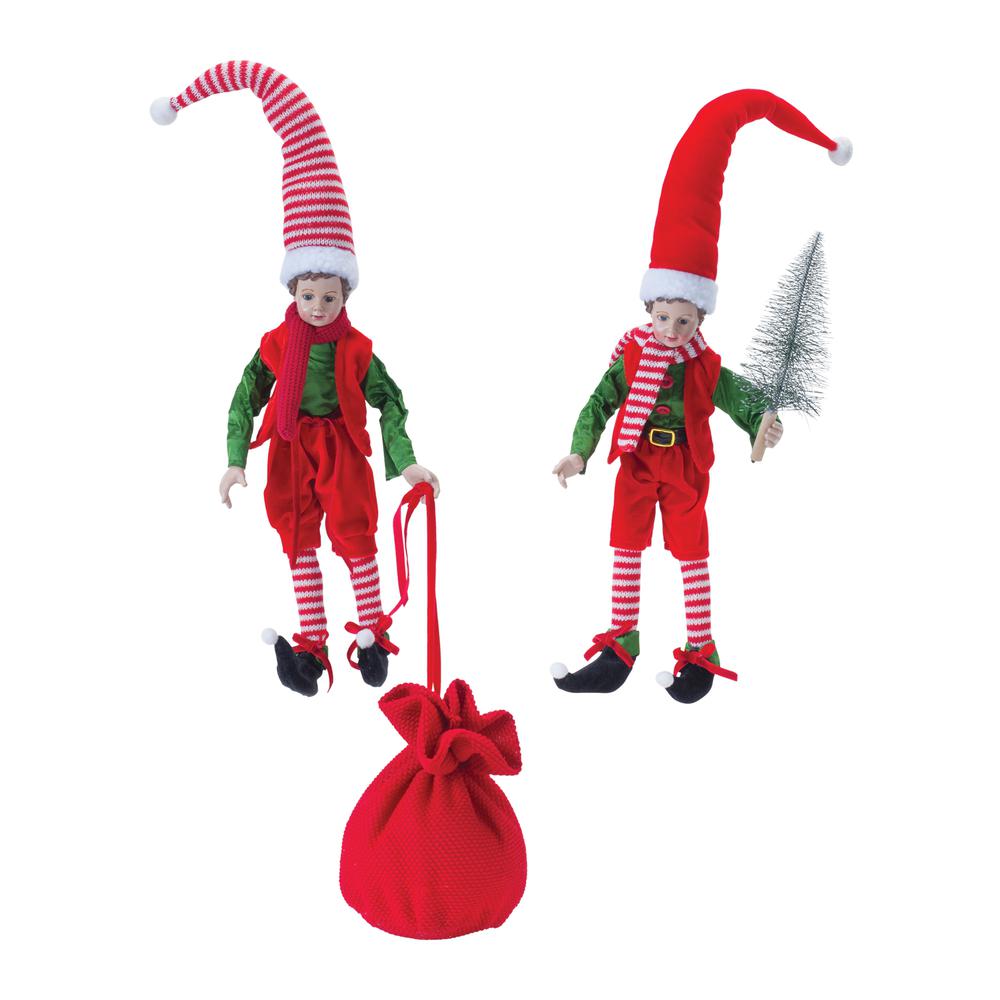 Elf w/Bag and Tree (Set of 2) 17"H, 20"H Polyester. Picture 1