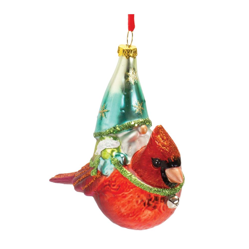 Gnome and Cardinal Ornament (Set of 6) 4.5"H Glass. Picture 1