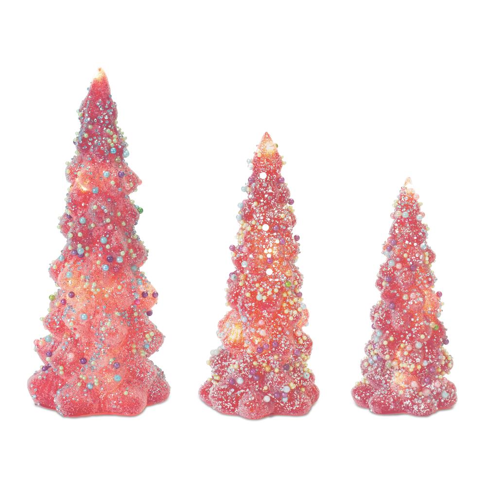 Tree (Set of 3) 8.5"h, 9.75"h, 11.75"h Glass 3 LR44 Batteries, Not Included. Picture 1