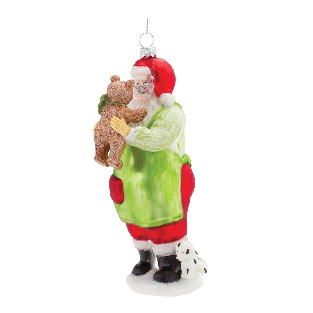 Santa W/Teddy Bear Ornament (Set of 6) 7"H Glass. Picture 1
