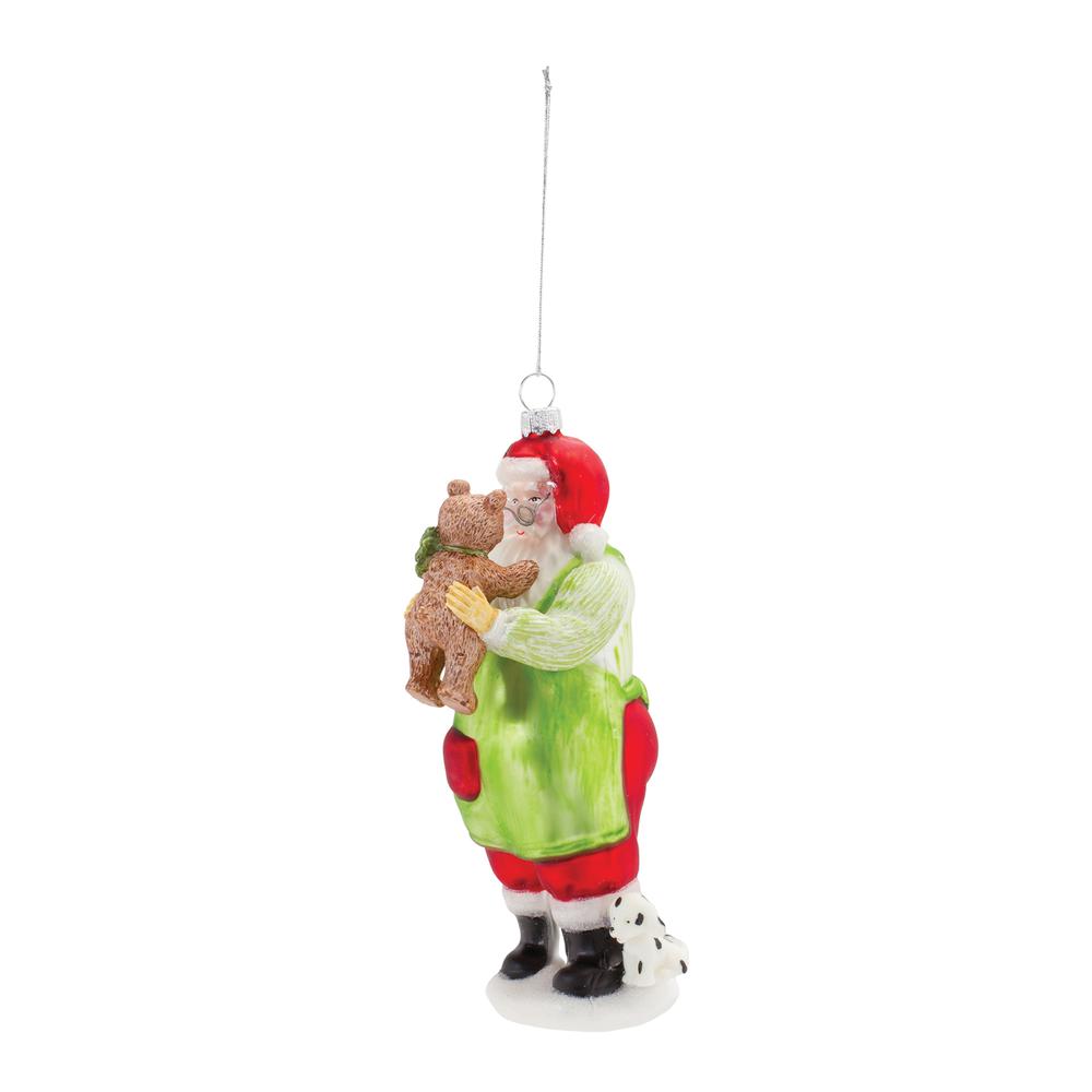 Santa W/Teddy Bear Ornament (Set of 6) 7"H Glass. Picture 2