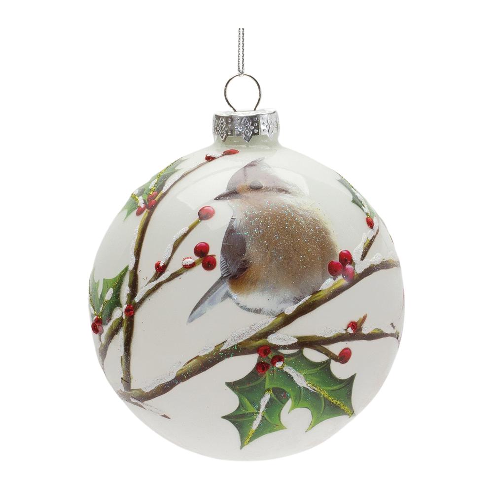 Bird Ball Ornament (Set of 6) 4"D Glass. Picture 1
