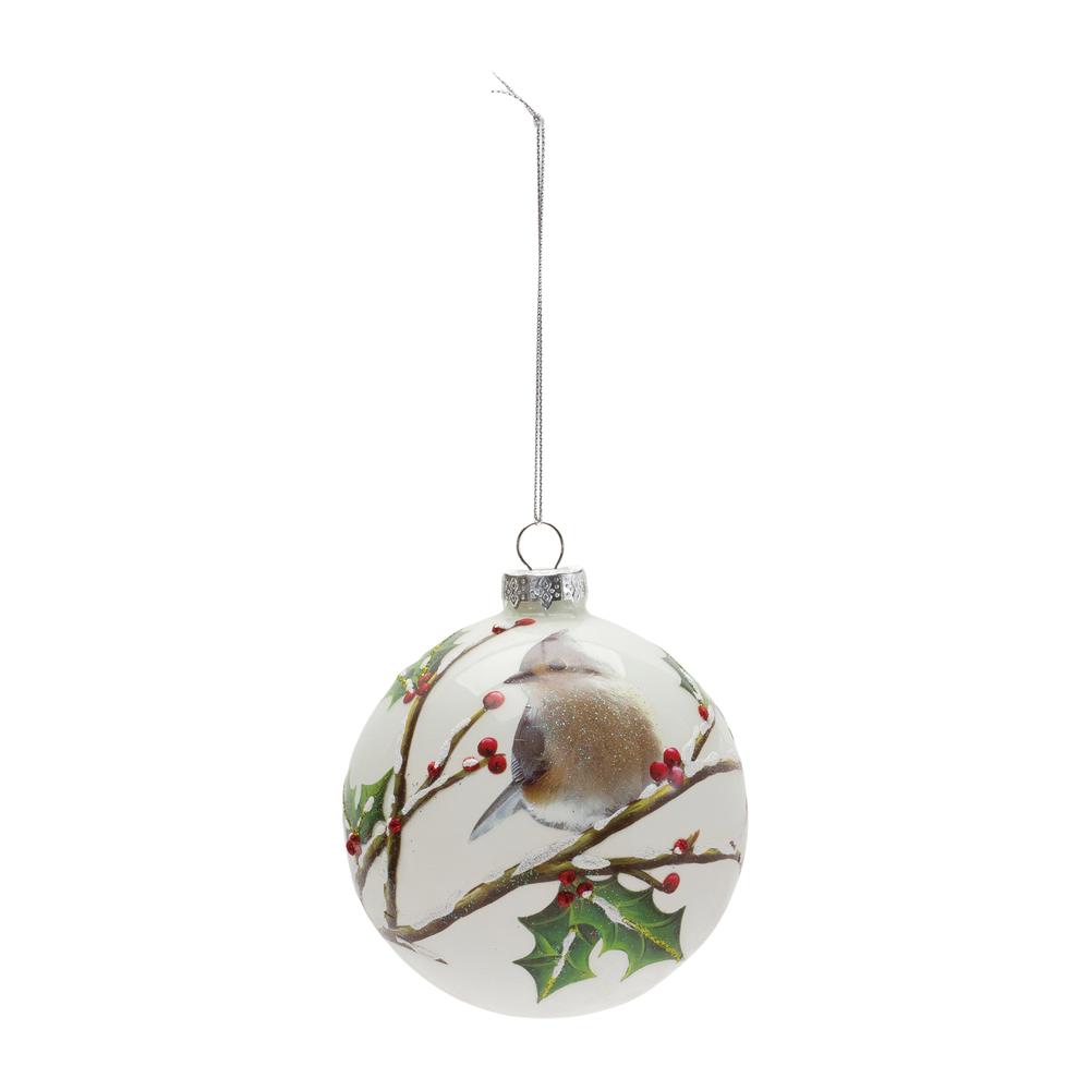 Bird Ball Ornament (Set of 6) 4"D Glass. Picture 2