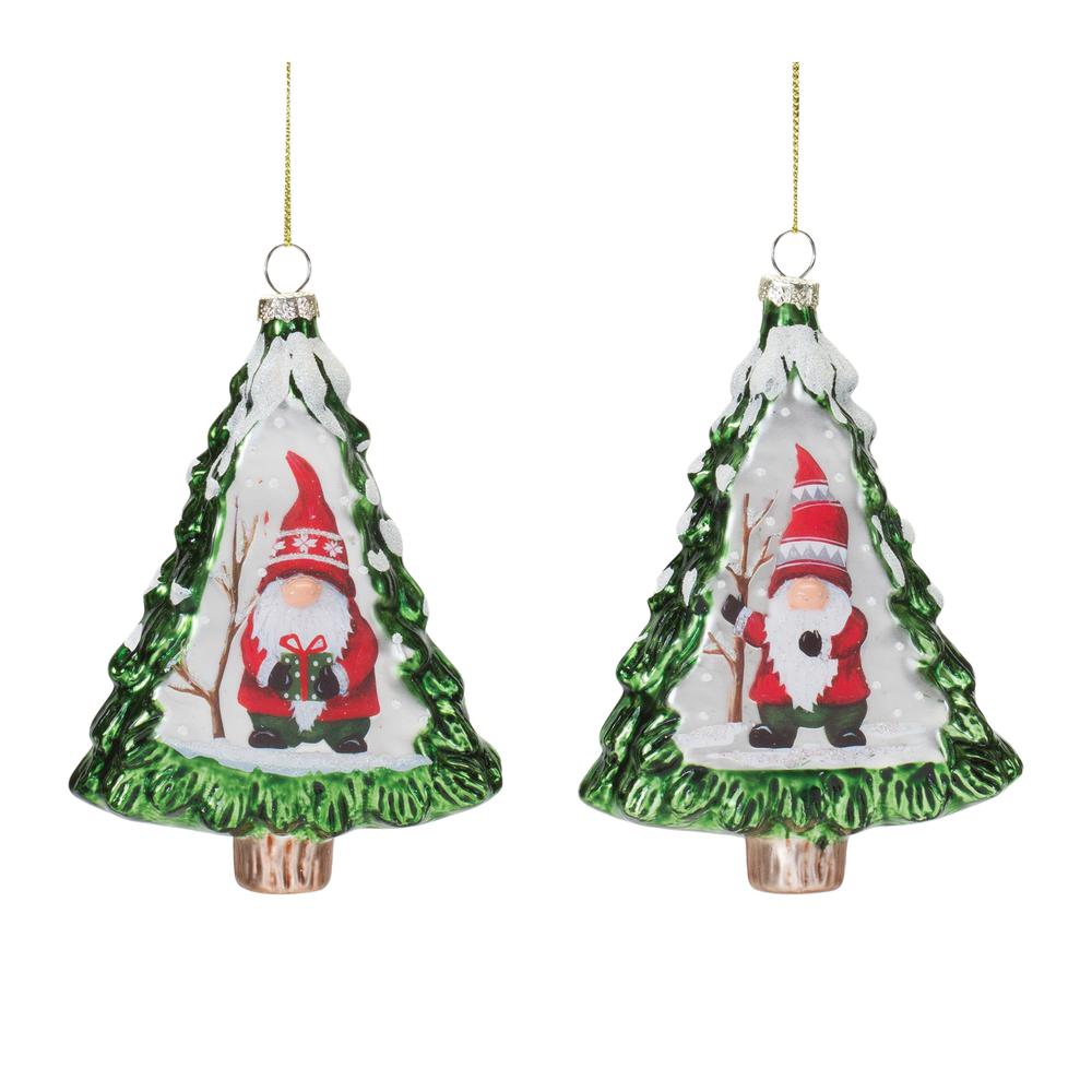 Gnome in Tree Ornament (Set of 12) 5.75"H Glass. Picture 1