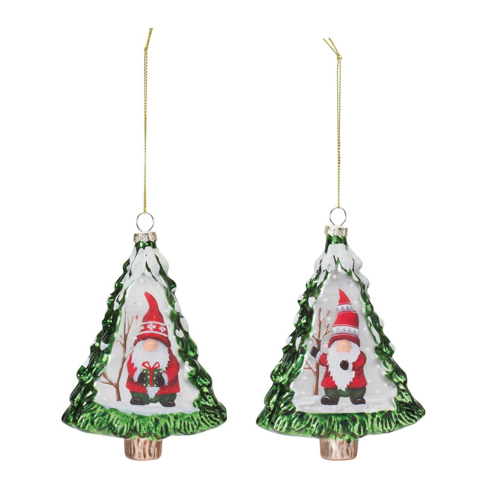Gnome in Tree Ornament (Set of 12) 5.75"H Glass. Picture 2