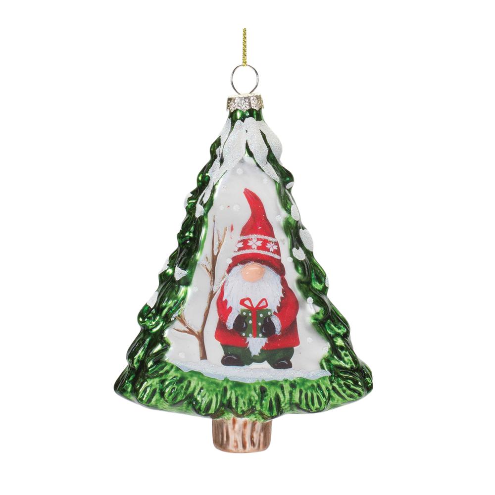 Gnome in Tree Ornament (Set of 12) 5.75"H Glass. Picture 3