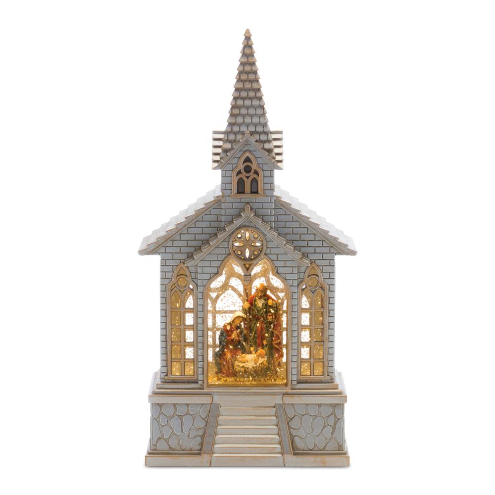 Snow Globe Church & Holy Family 11.25"H Plastic 6 Hr Timer. Picture 1