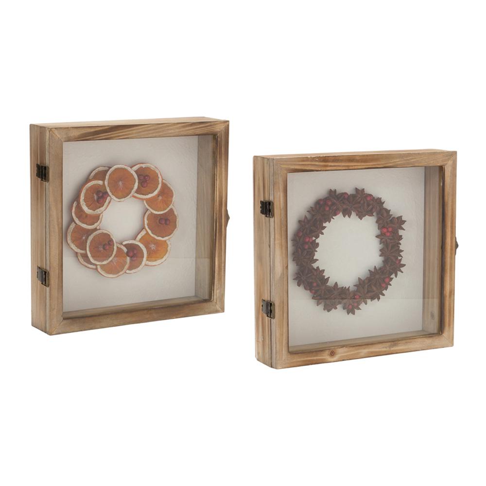 Fruit Wreath Shadow Box (Set of 2) 10"SQ Wood/Resin. Picture 1