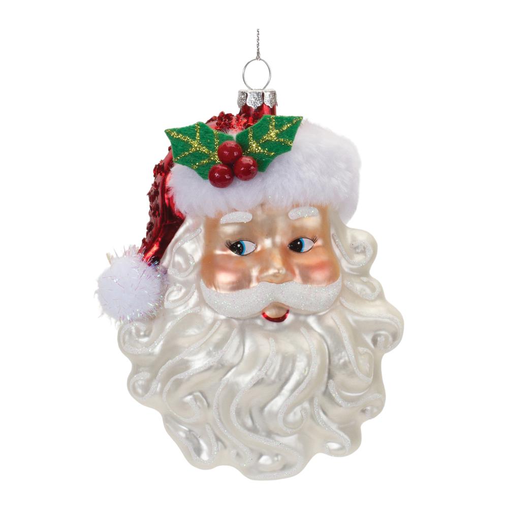 Santa Face Ornament (Set of 6) 5.5"H Glass. Picture 1
