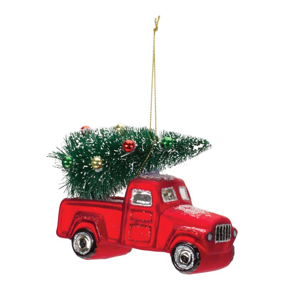 Truck w/Tree Ornament (Set of 6) 4.25"L x 3.5"H Glass. Picture 2