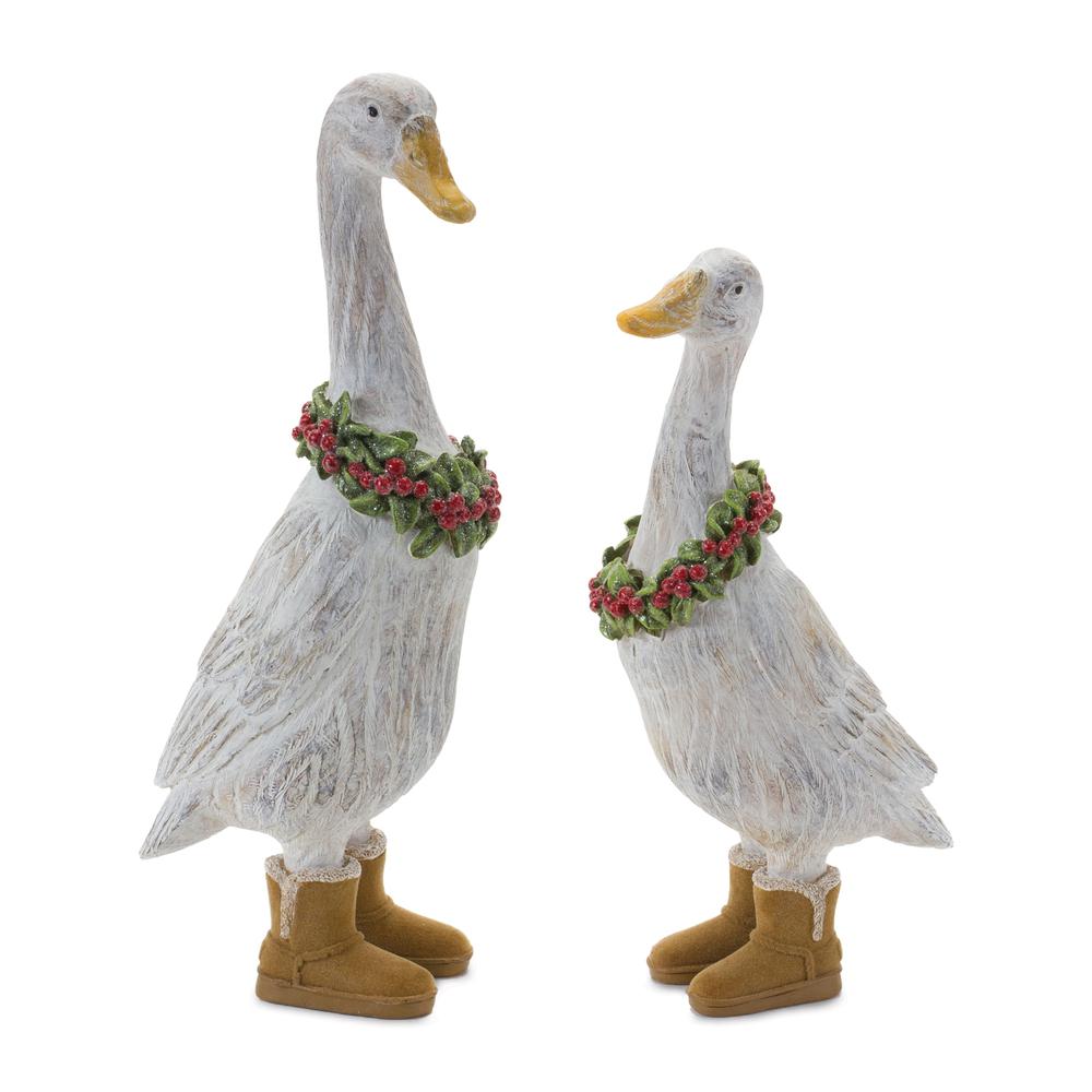 Christmas Goose w/Boots (Set of 2) 9.25"H, 11.5"H Resin. Picture 1