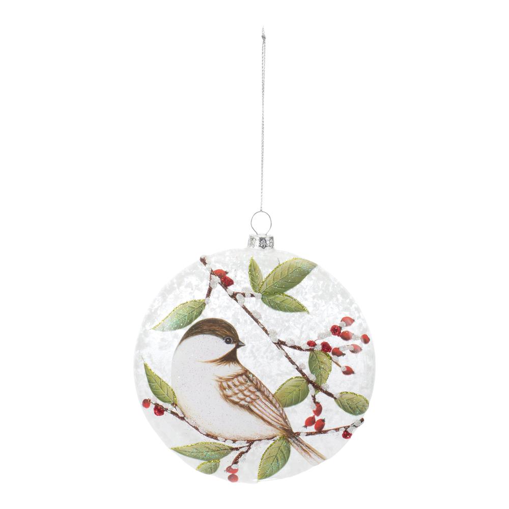 Chickadee Disc Ornament (Set of 6) 5"H Glass. Picture 2