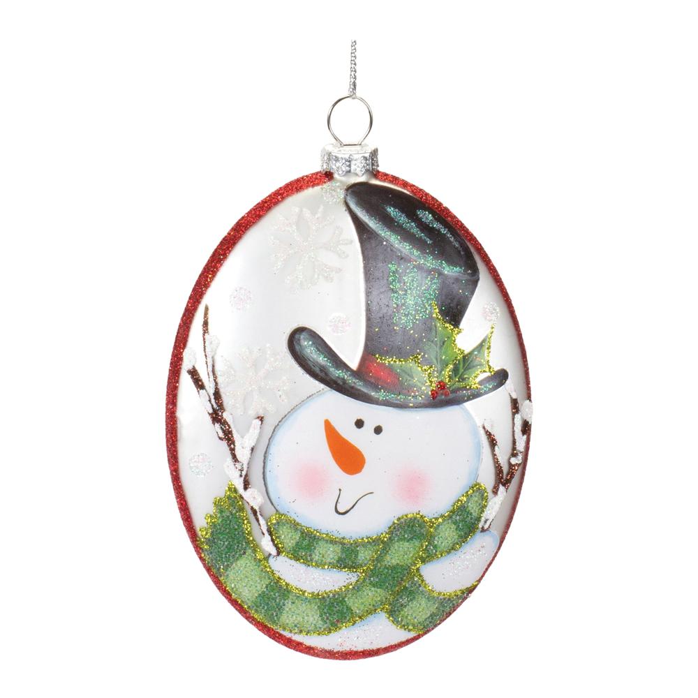 Snowman Disc Ornament (Set of 12) 5"H Glass. Picture 1