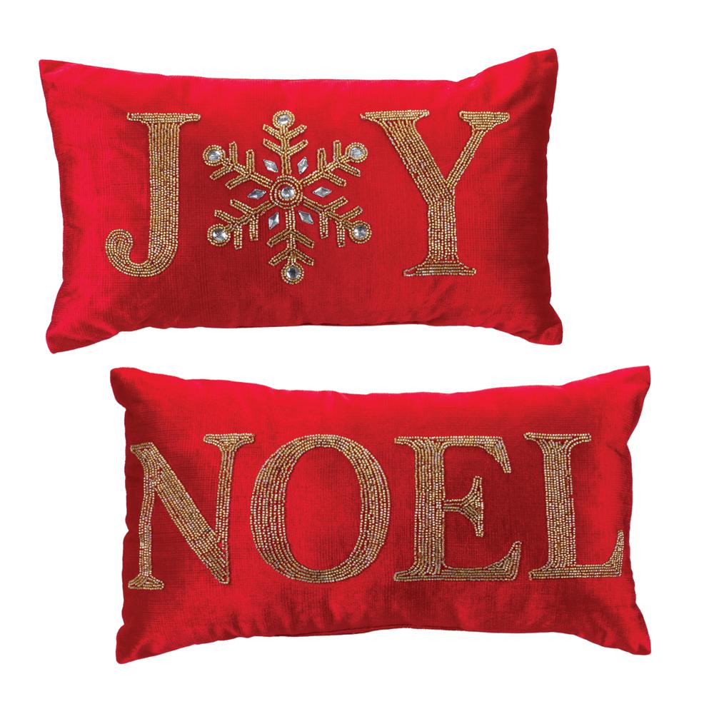 Joy and Noel Pillow (Set of 2) 19"L x 12"H Polyester. Picture 1
