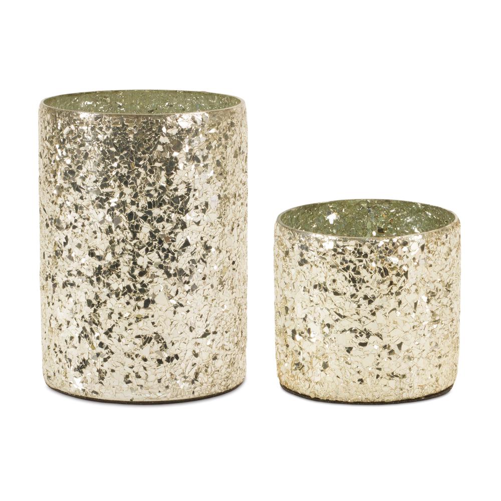 Gold Mosaic Glass Candle Holder (Set of 2). Picture 1
