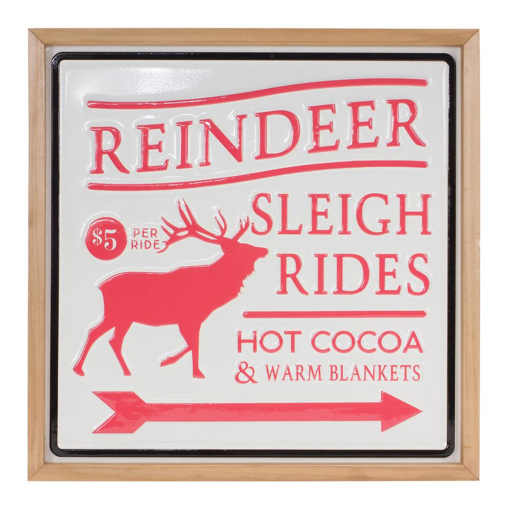 Reindeer/Sleigh Rides Sign 15.5"SQ Metal/Wood. Picture 1