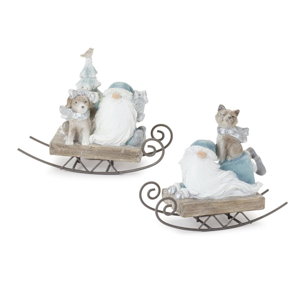 Santa on Sled (Set of 2) 5"H Resin. Picture 1