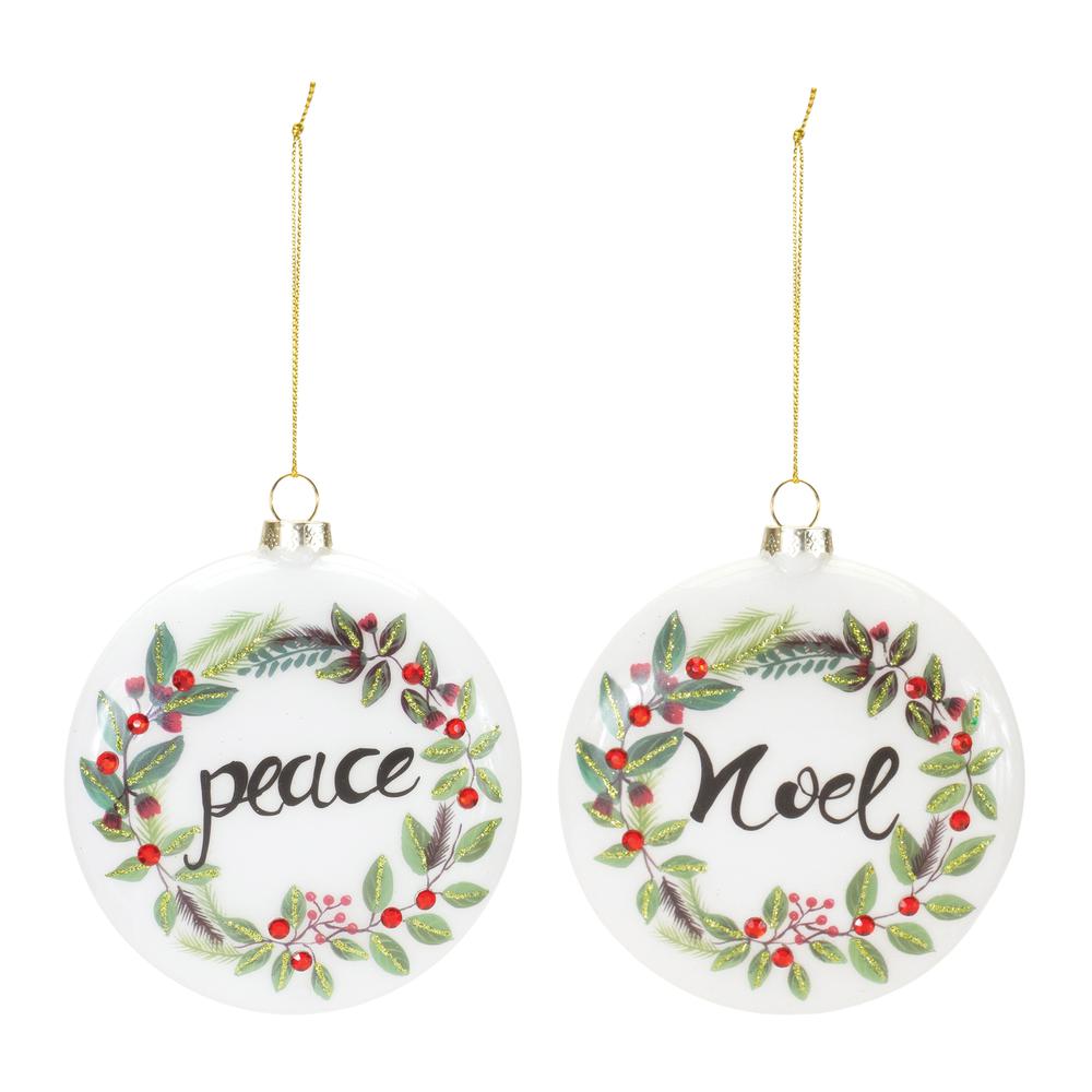 Peace and Noel Disc Ornament (Set of 12) 4.25"H Glass. Picture 1