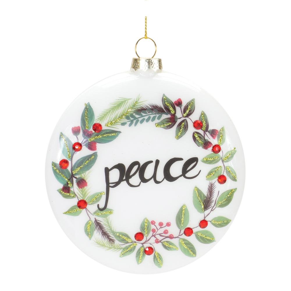 Peace and Noel Disc Ornament (Set of 12) 4.25"H Glass. Picture 2