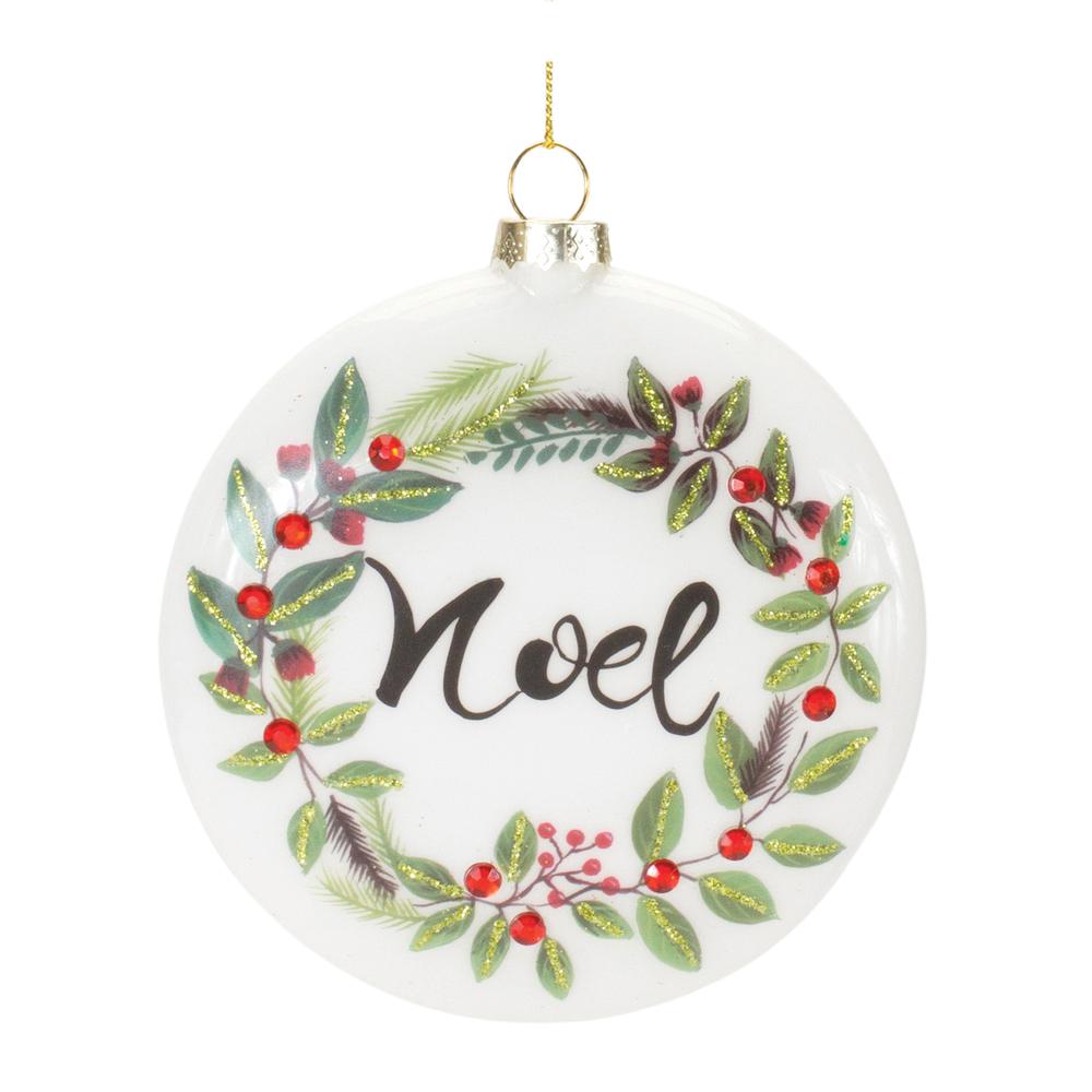 Peace and Noel Disc Ornament (Set of 12) 4.25"H Glass. Picture 3