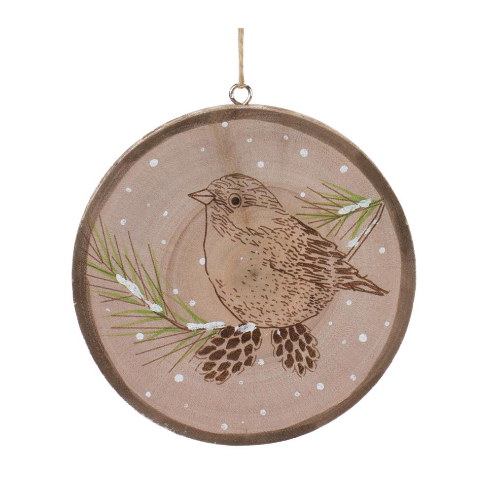 Bird Disc Ornament (Set of 12) 4"H Wood. Picture 3
