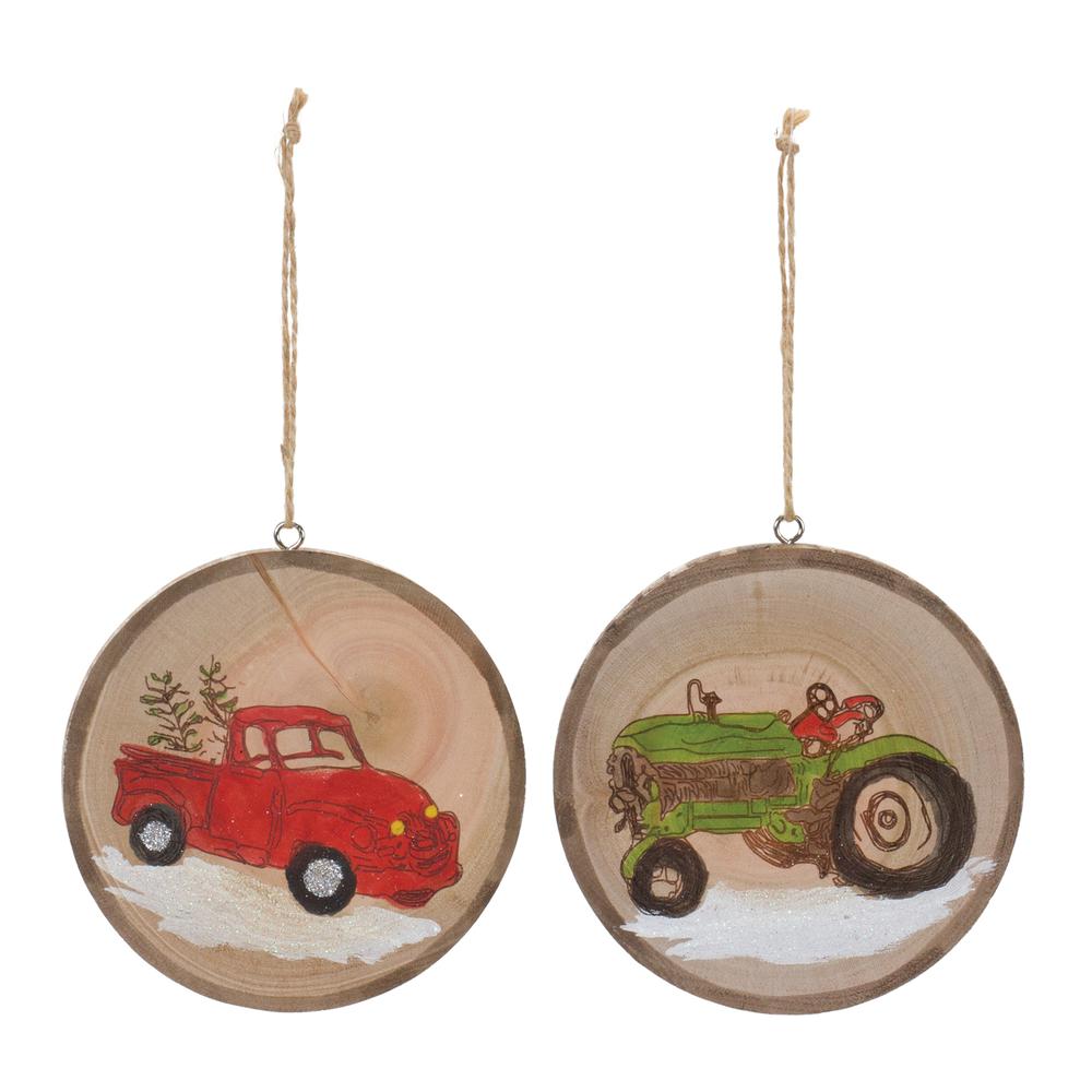 Tractor and Truck Disc Ornament (Set of 12) 4"H Wood. Picture 1