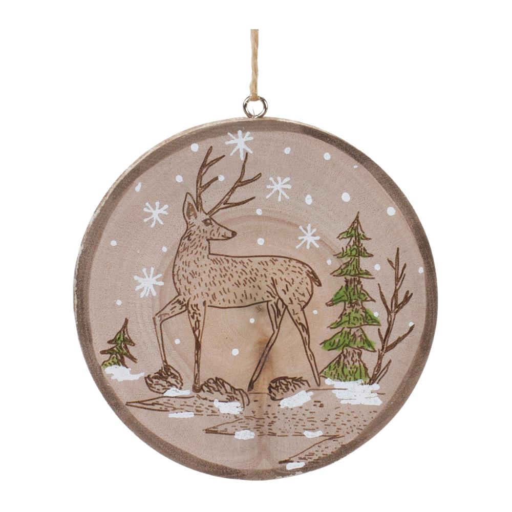 Deer Disc Ornament (Set of 12) 4"H Wood. Picture 2