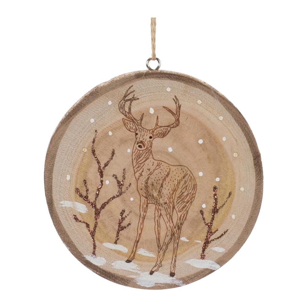 Deer Disc Ornament (Set of 12) 4"H Wood. Picture 3