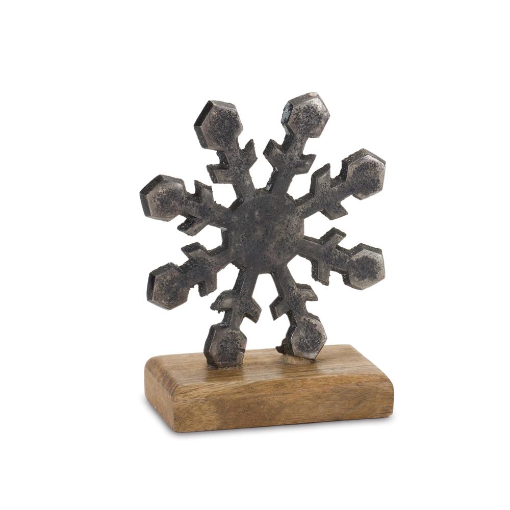 Snowflake On Stand (Set of 6) 5.75"H, 7.75"H Aluminum/Wood. Picture 3