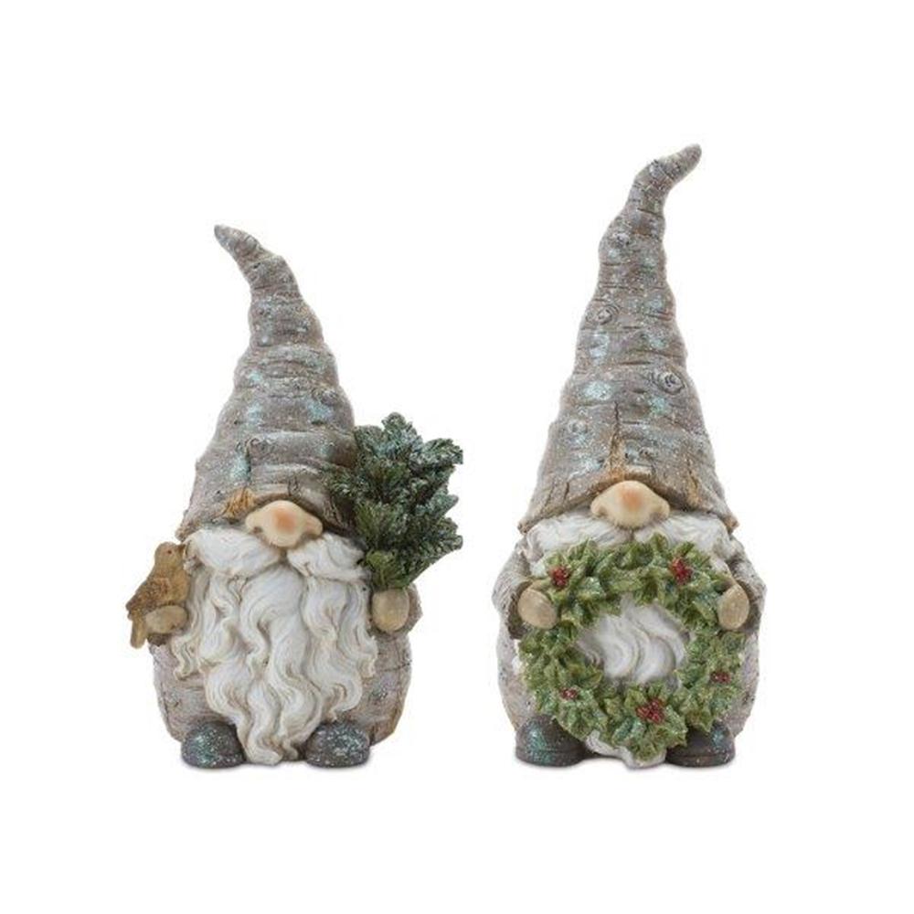 Gnome w/Wreath and Tree (Set of 2) 8.5"H, 9.75"H Resin. Picture 1