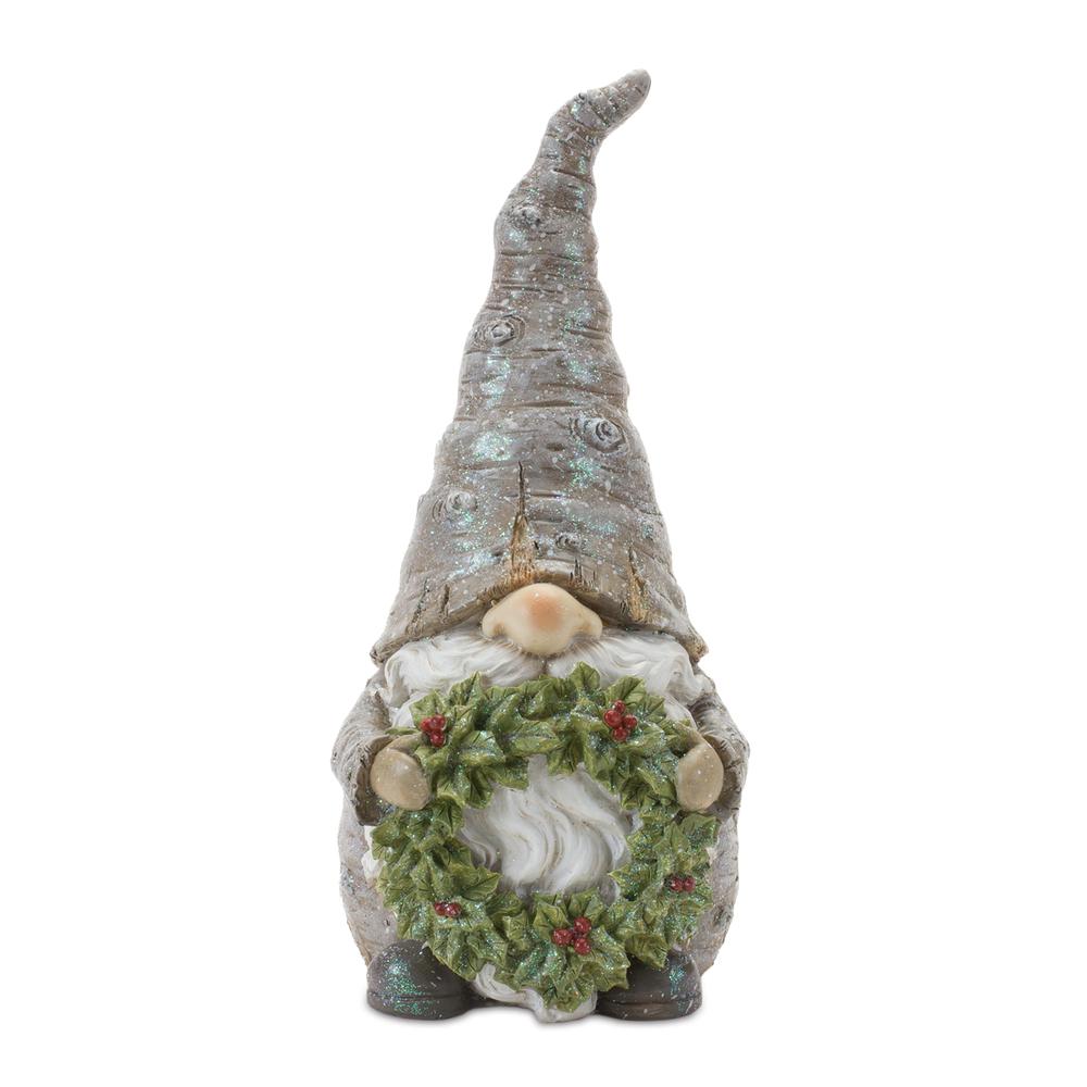 Gnome w/Wreath and Tree (Set of 2) 8.5"H, 9.75"H Resin. Picture 3