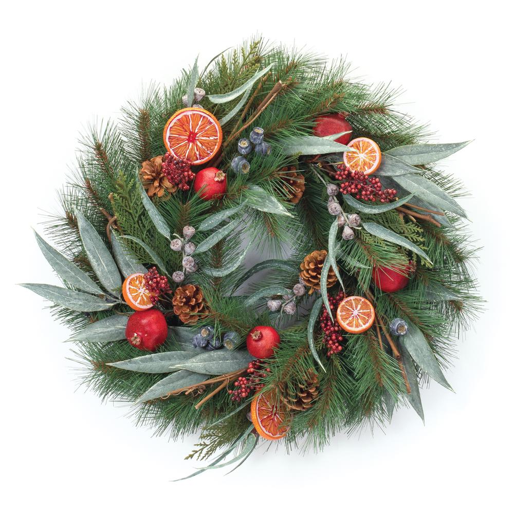 Pine w/Fruit Wreath 21"D PVC. Picture 1
