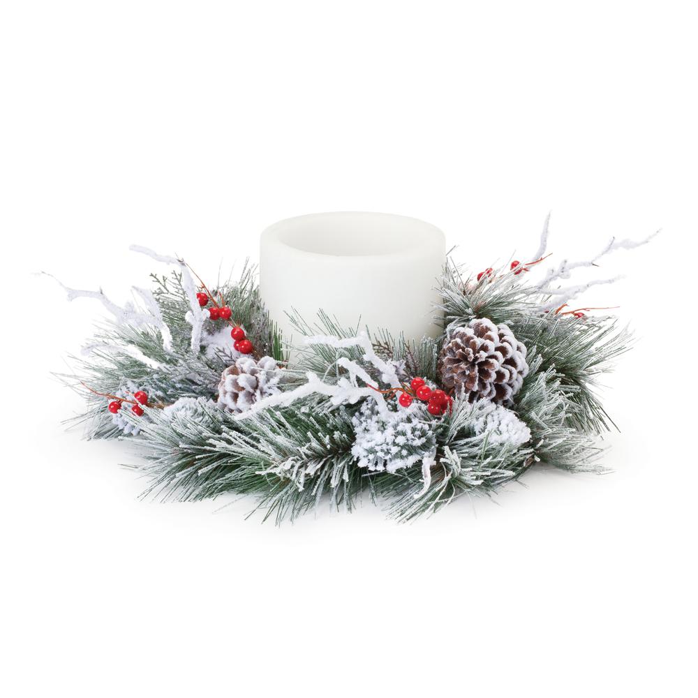 Snowy Pine w/Berry Wreath 20"D PVC (Fits a 6" Candle). Picture 1