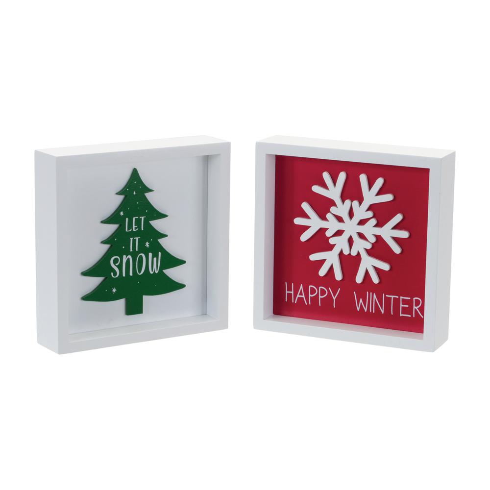 Let It Snow and Happy Winter Sign (Set of 6) 6"SQ MDF. Picture 1
