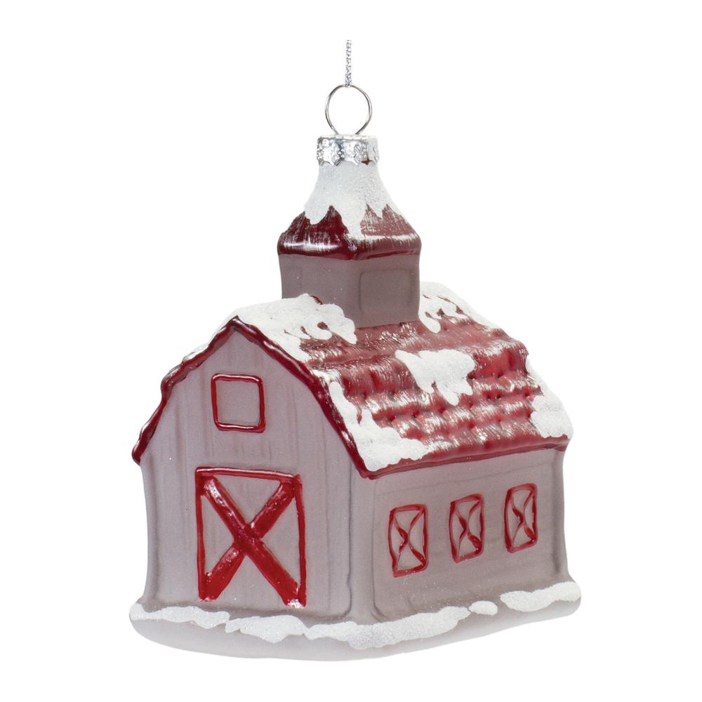 Barn Ornament (Set of 6) 4.75"H Glass. Picture 1