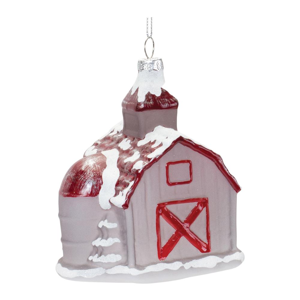 Barn Ornament (Set of 6) 4.75"H Glass. Picture 3