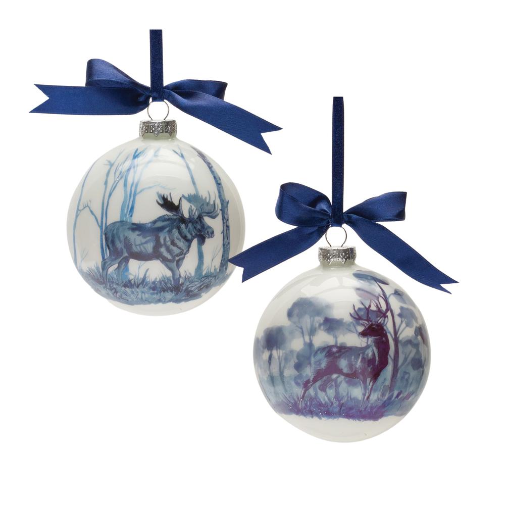 Deer and Moose Ball Ornament (Set of 6) 4"D Glass. Picture 1