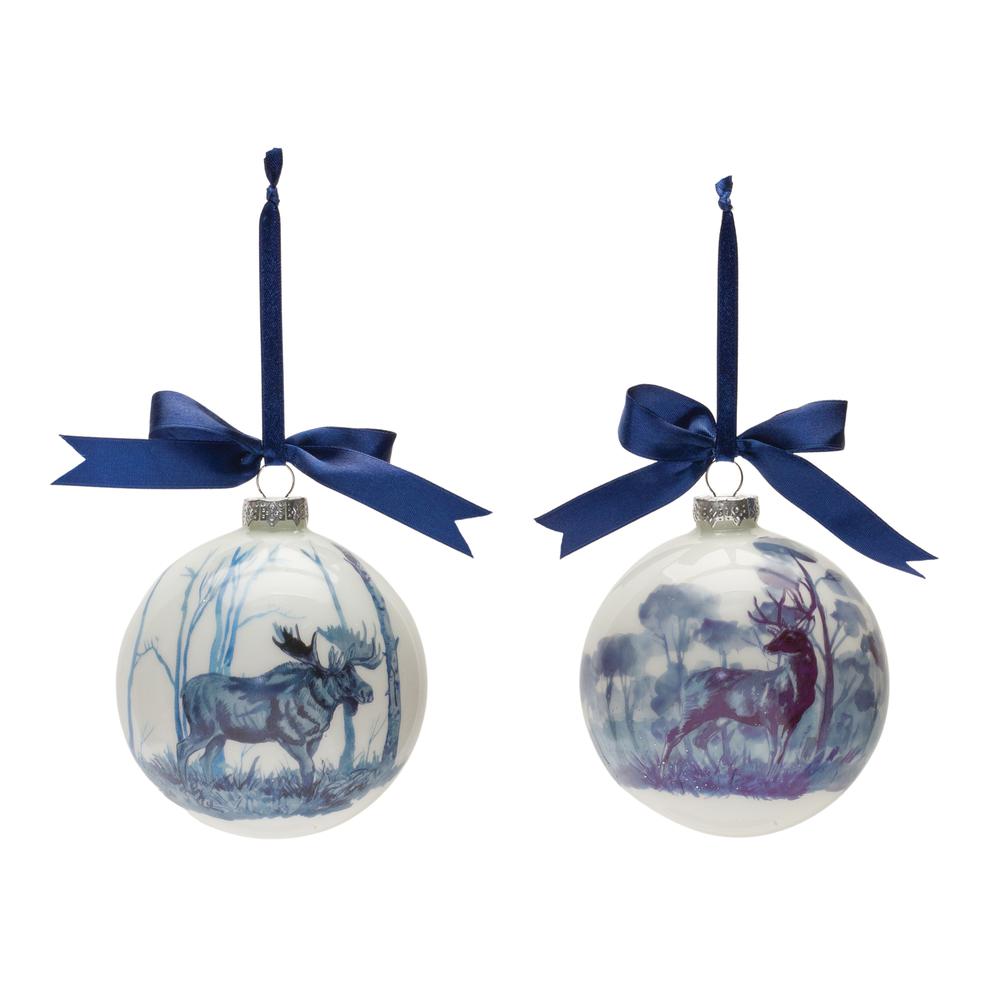 Deer and Moose Ball Ornament (Set of 6) 4"D Glass. Picture 2