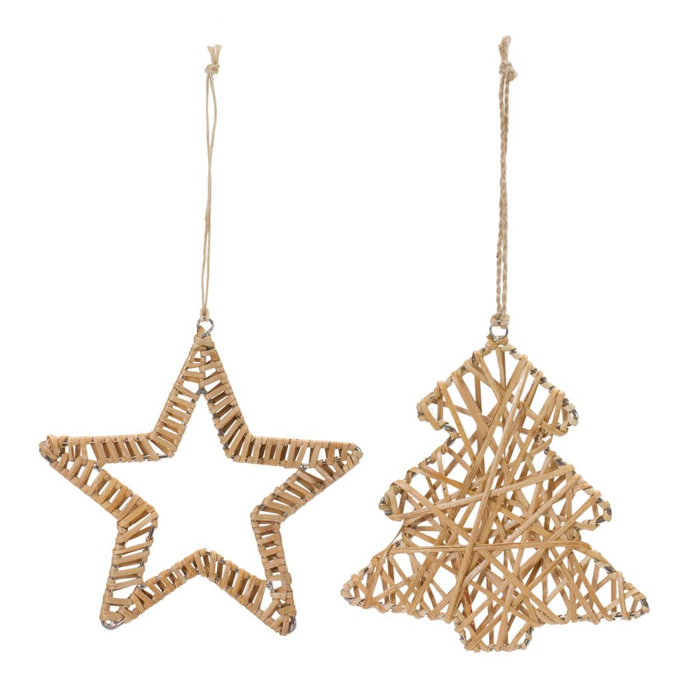 Star and Tree Ornament (Set of 12) 6"H Iron/Rattan. Picture 1