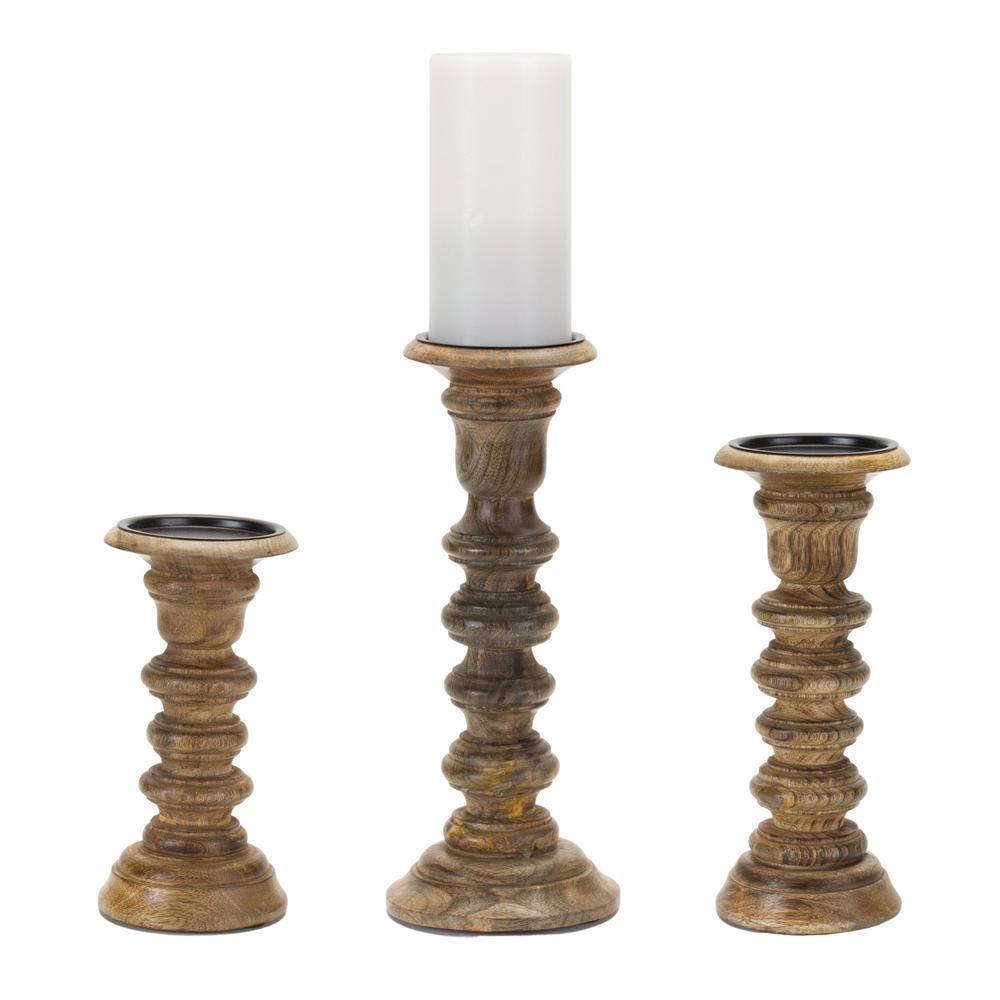 Candle Holder (Set of 3) 8"H, 9.75"H, 12"H Wood. Picture 1