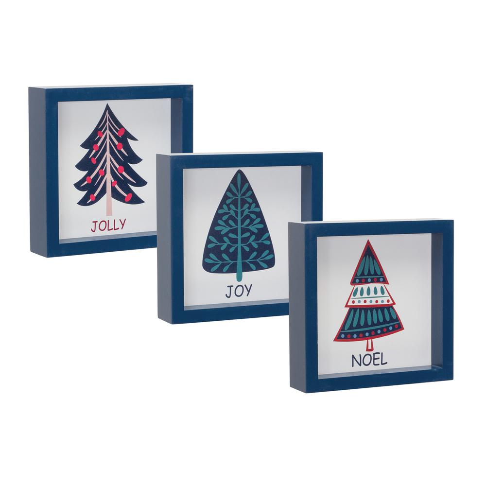 Noel, Jolly and Joy Tree Sign (Set of 6) 6"SQ MDF. Picture 1