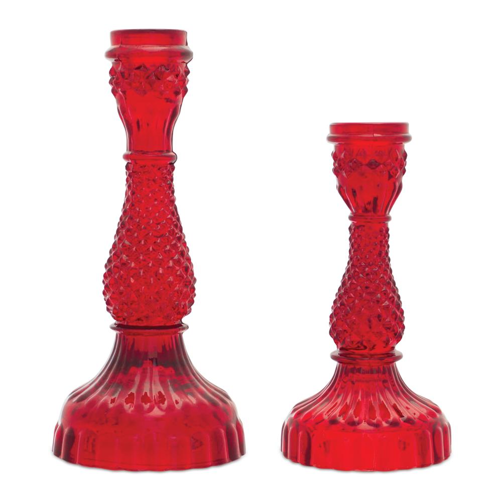 Red Glass Taper Candle Holder (Set of 2). The main picture.