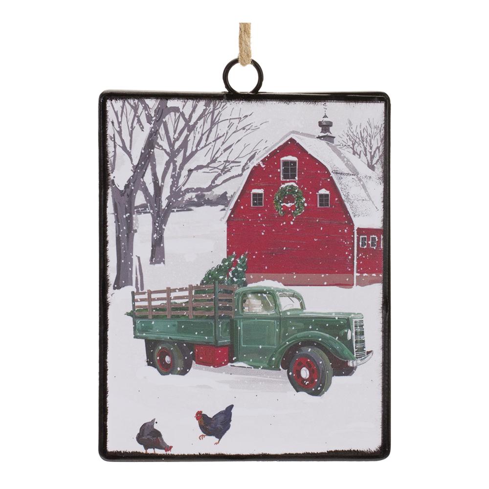 Truck and Barn Ornament (Set of 12) 6.25"H Metal. Picture 1