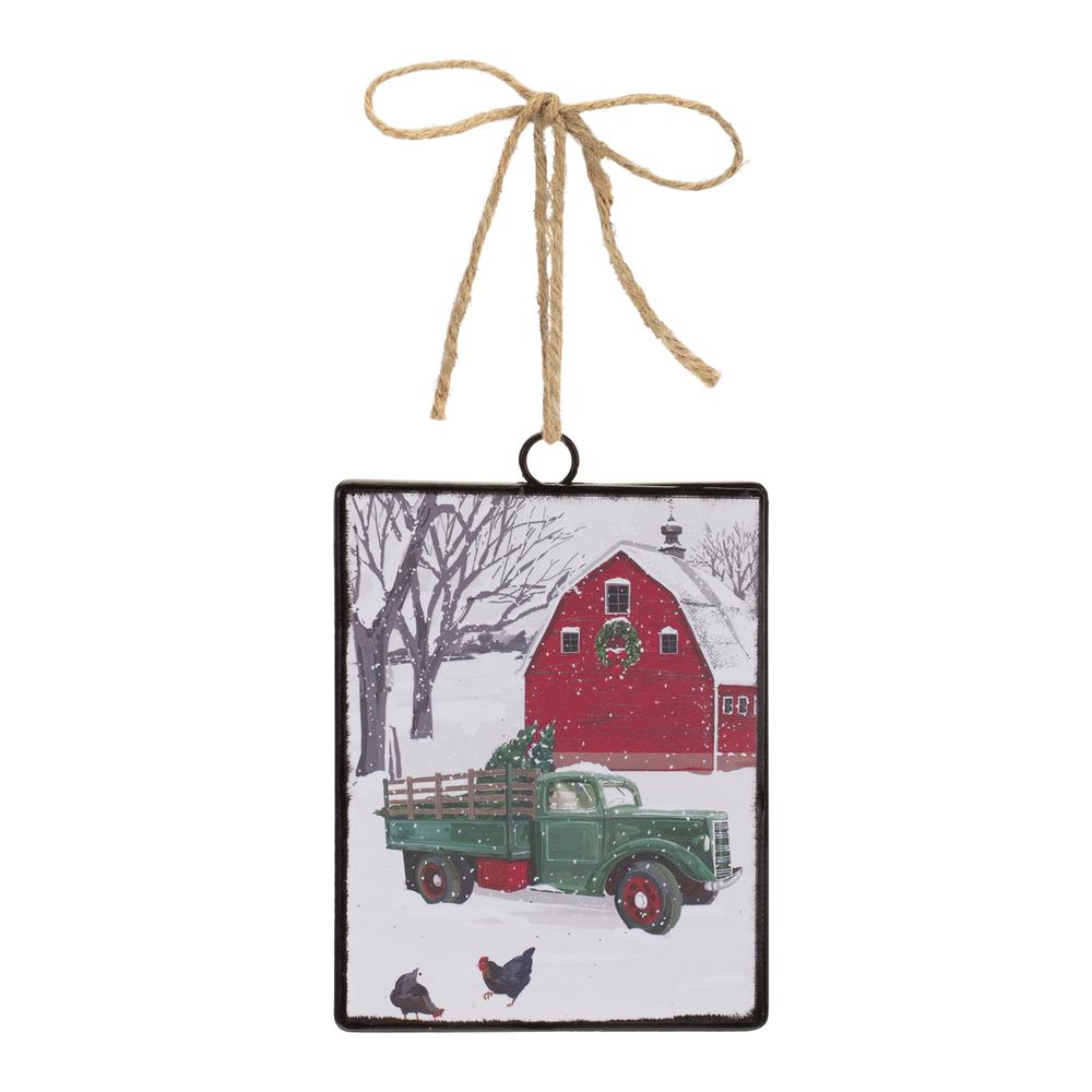 Truck and Barn Ornament (Set of 12) 6.25"H Metal. Picture 2