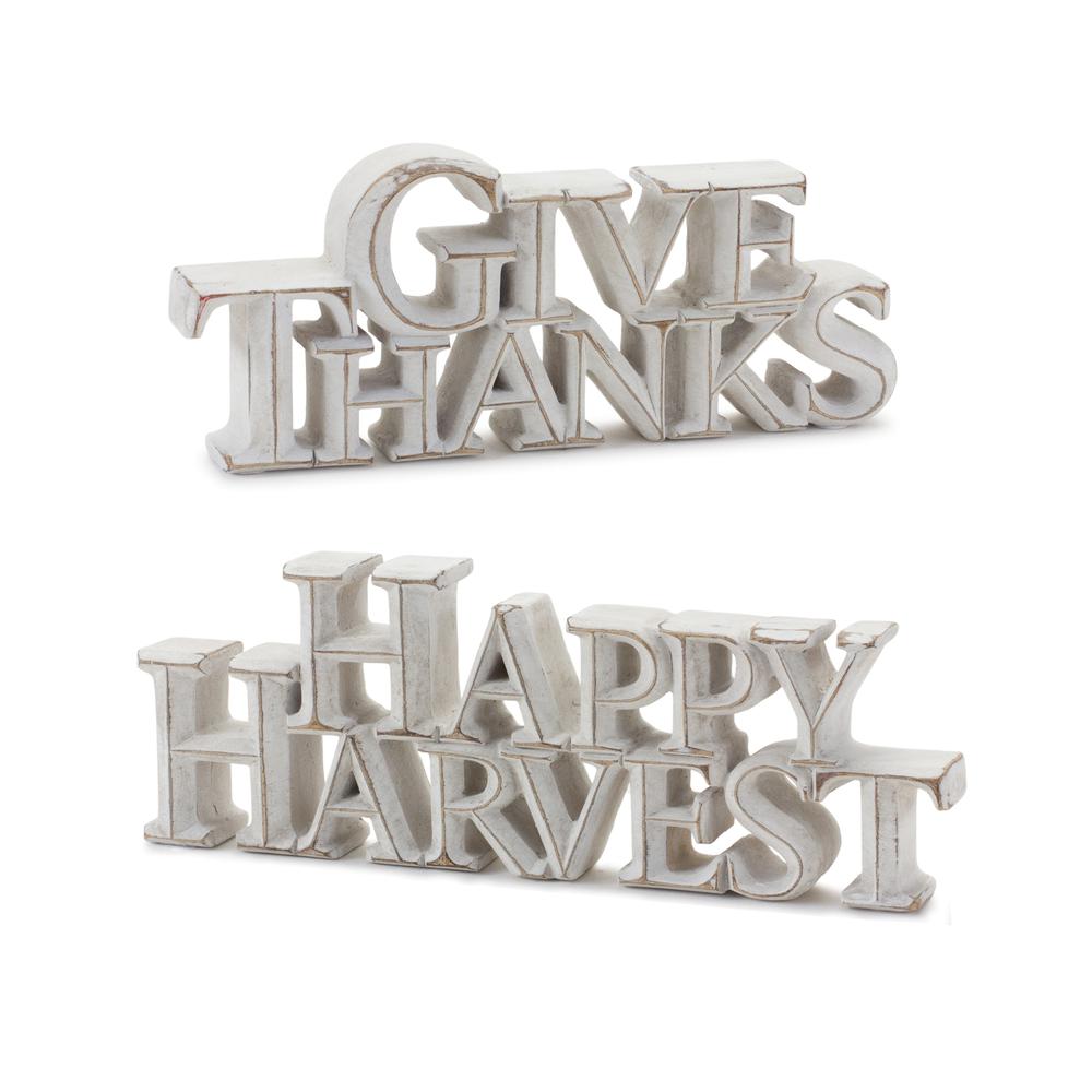 Happy Harvest and Give Thanks Sign (Set of 2) 7.75"L x 3.75"H, 9.75"L x 3.5"H. Picture 1