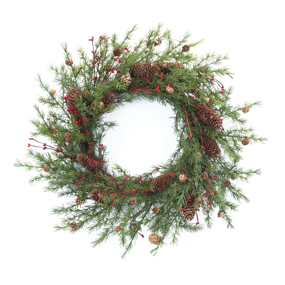 Pine w/Berry & Cone Wreath 26"D Plastic. Picture 1