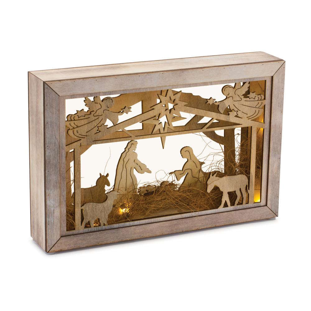 Nativity Frame 12"L x 7.75"H Wood 2 AA Batteries, Not Included. Picture 1