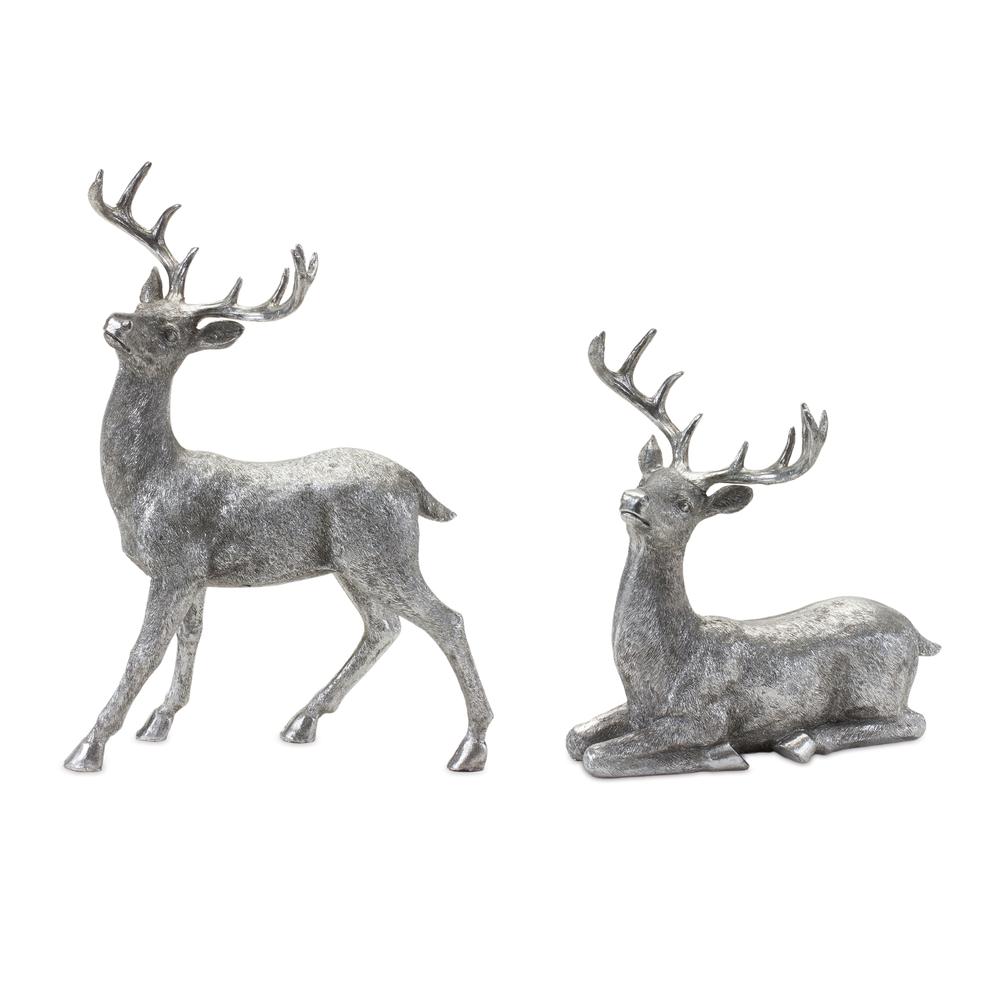 Deer (Set of 2) 9"L x 9.5"H, 9.25"L x 13.25"H Resin. Picture 1