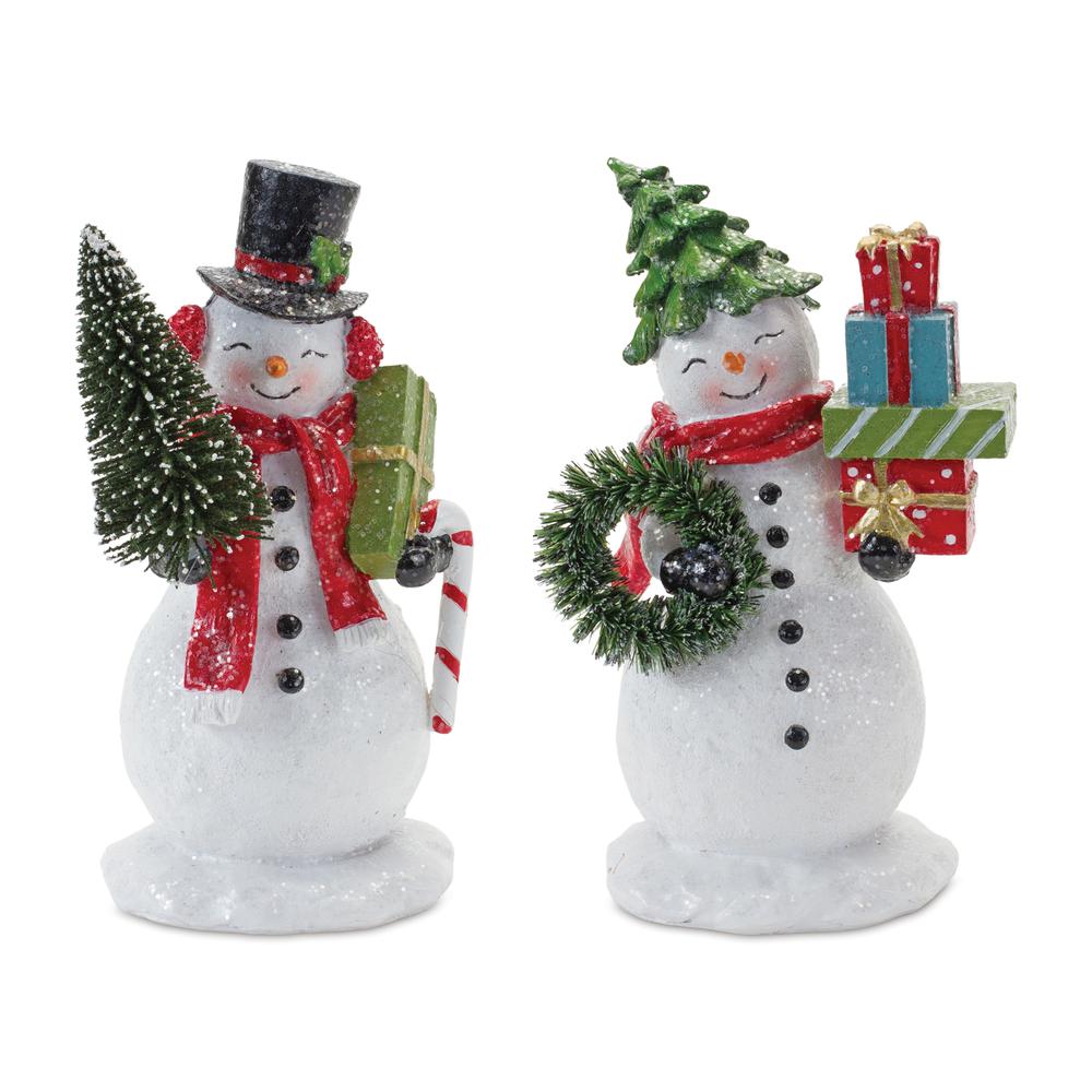 Snowman Couple (Set of 2) 8"H Resin. Picture 1